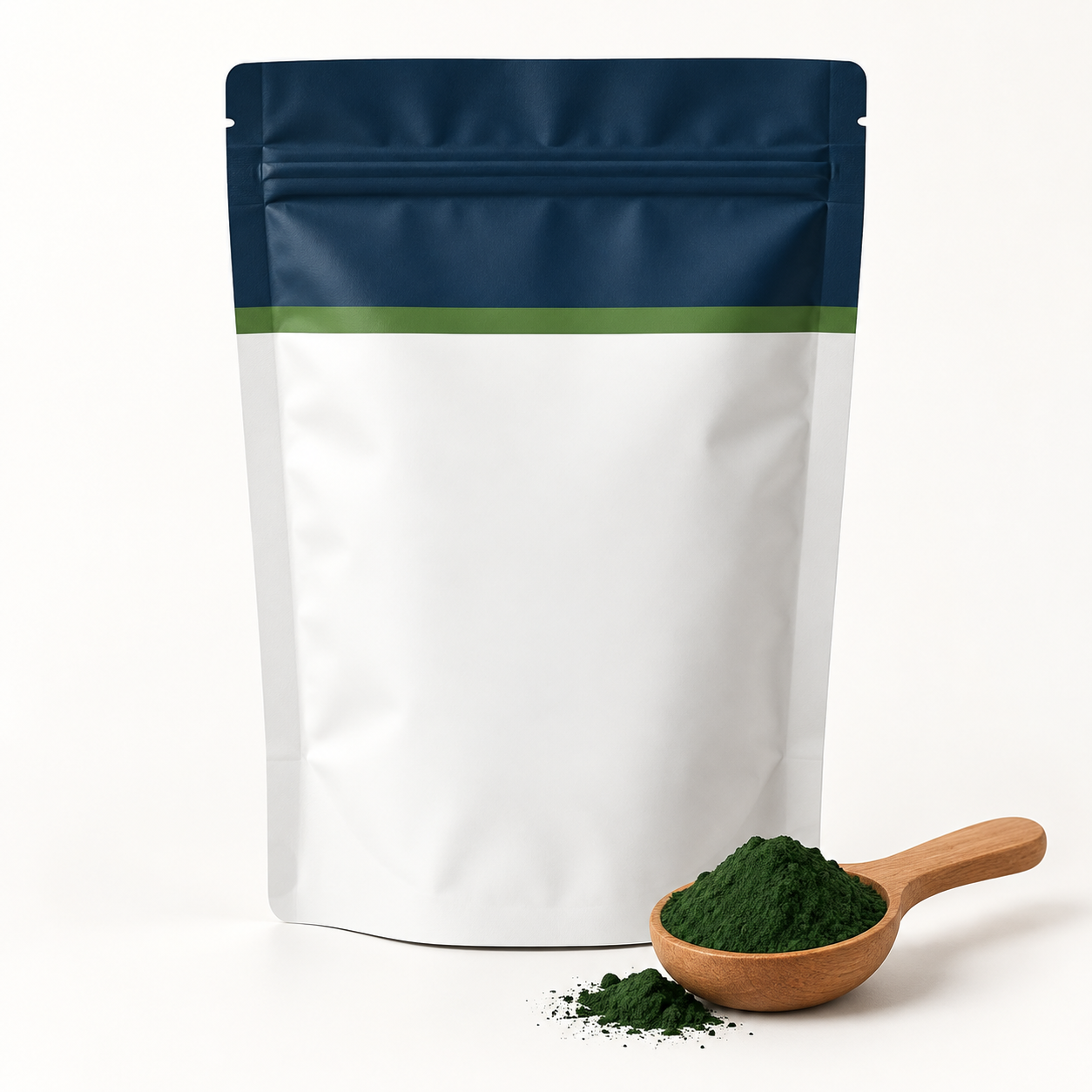 Emballage conceptuel de spiruline en poudre